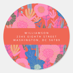 Colourful Red Boho Floral Return Address Classic Round Sticker
