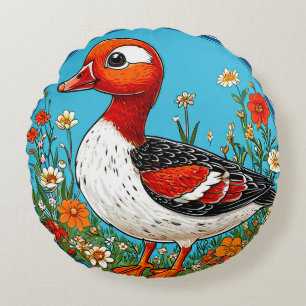Colourful Red breasted goose Bird Round Pillow
