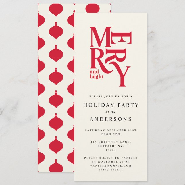 Colourful red Christmas holiday party invite (Front/Back)