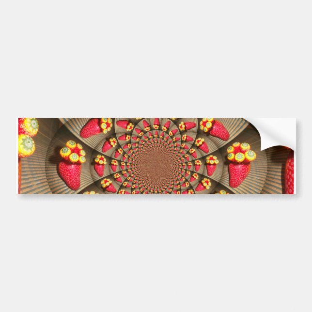 Colourful Red Delight: Strawberry Kaleidoscope Art Bumper Sticker (Front)