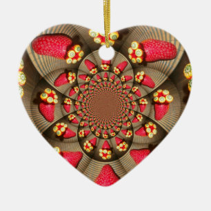 Colourful Red Delight: Strawberry Kaleidoscope Art Ceramic Ornament