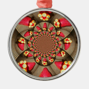 Colourful Red Delight: Strawberry Kaleidoscope Art Metal Ornament