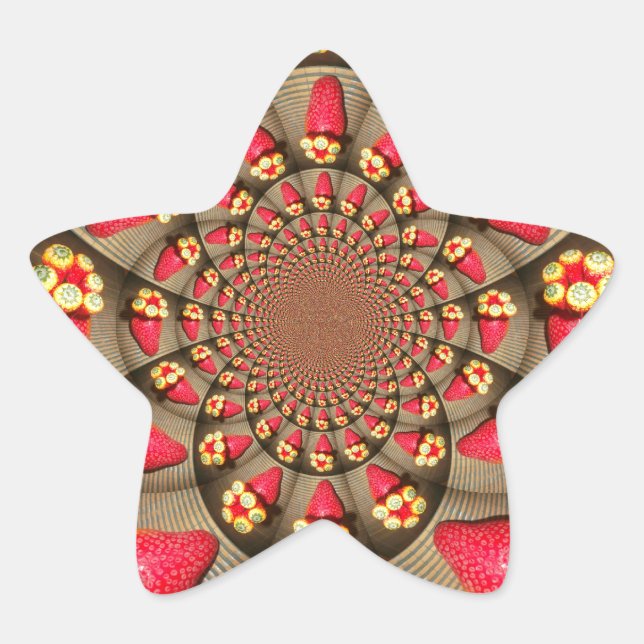 Colourful Red Delight: Strawberry Kaleidoscope Art Star Sticker (Front)