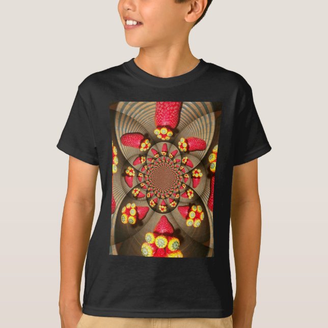 Colourful Red Delight: Strawberry Kaleidoscope Art T-Shirt (Front)