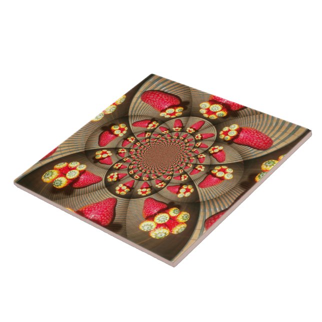 Colourful Red Delight: Strawberry Kaleidoscope Art Tile (Side)