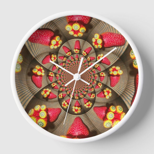 Colourful Red Delight: Strawberry Kaleidoscope Art Wall Clock (Front)