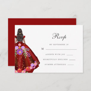 Colourful Red Fiesta Floral Calligraphy Quinceaner RSVP Card