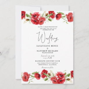 Colourful Red Floral II Wedding Invitation