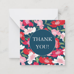 Colourful Red Floral Pattern Blue Blush Thank You Card