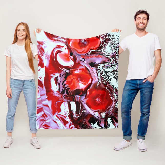 Colourful Red Flowers Digital Abstract Painting Fleece Blanket (In Situ)