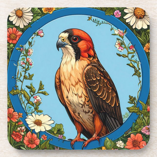 Colourful Red-footed falcon Bird Coaster (Front)