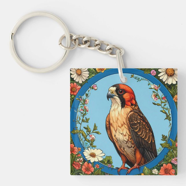 Colourful Red-footed falcon Bird Keychain (Front)