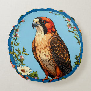 Colourful Red-footed falcon Bird Round Pillow