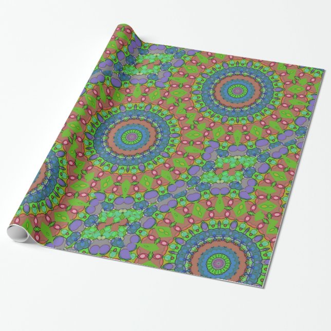 Colourful Red Green Blue Purple Holiday Circles Wrapping Paper (Unrolled)