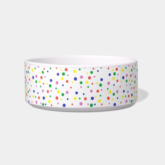 Colourful Red Green Blue Yellow Polka Dots Pet Bow Bowl (Front)