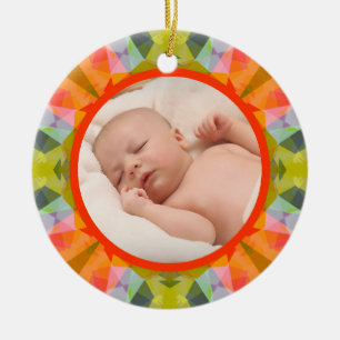 Colourful Red Green Orange Custom Christmas Photo Ceramic Ornament