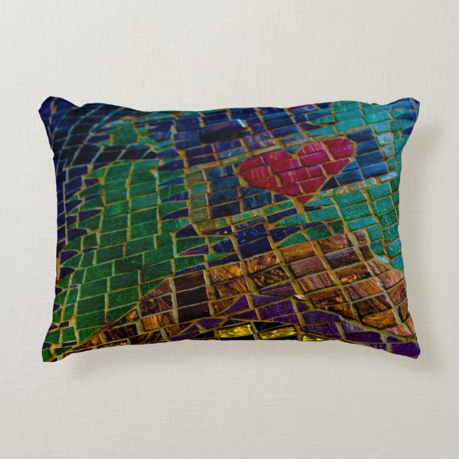 Colourful Red Heart Mosaic Accent Pillow (Front)