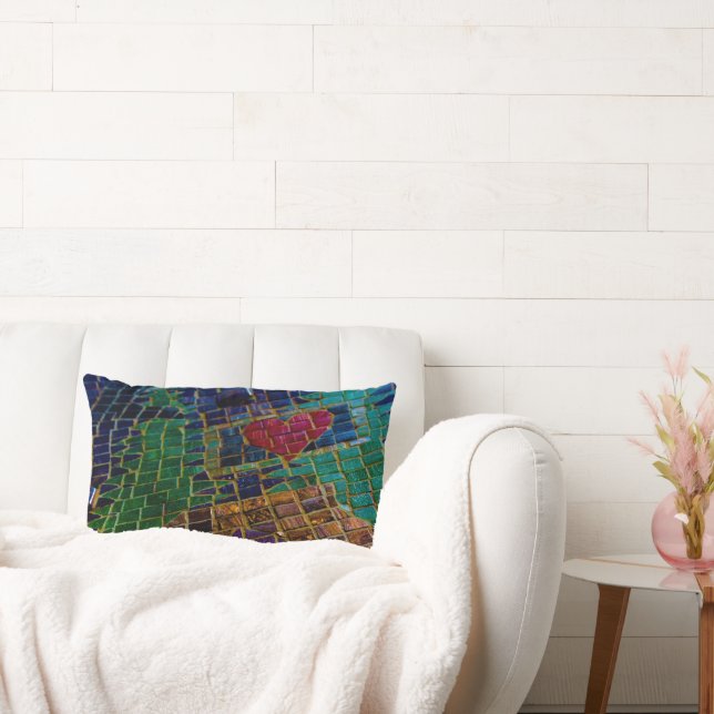 Colourful Red Heart Mosaic Lumbar Pillow (Couch)