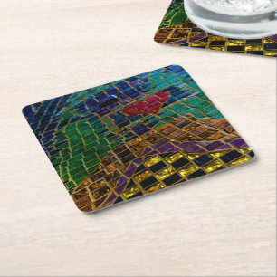 Colourful Red Heart Mosaic Square Paper Coaster