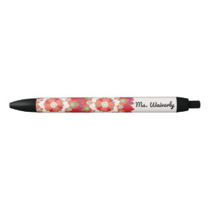 Colourful Red Lotus Floral Flower Personalized Nam Black Ink Pen