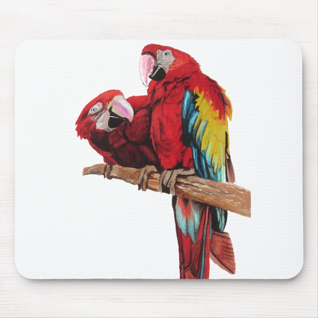 Colourful Red Macaw Watercolor Painting Design Mouse Pad (Front)