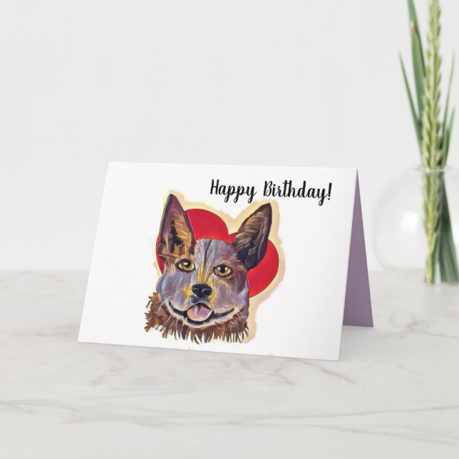 Colourful Red Merle PopArt Cattle Dog Love Heart Card (Front)
