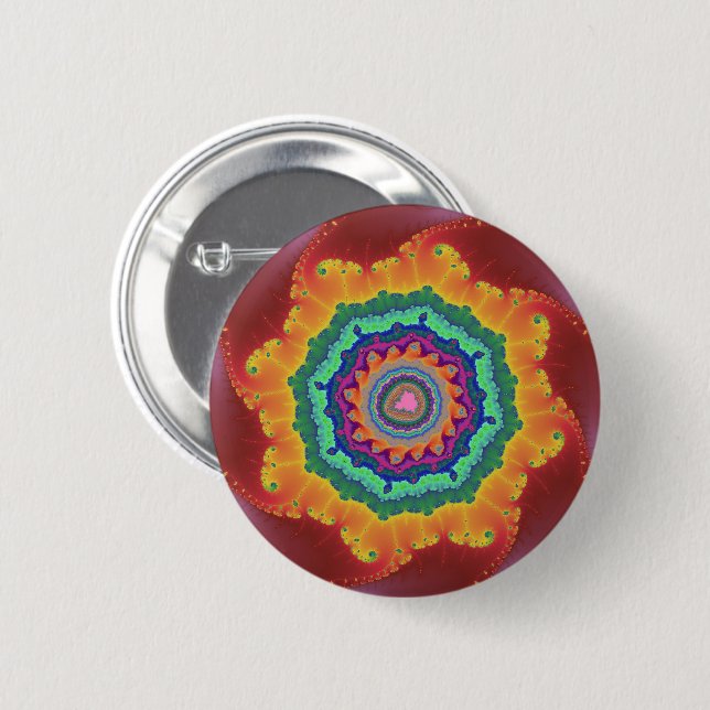 Colourful Red, Orange and Green Fractal 2 Inch Round Button (Front & Back)