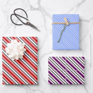 Colourful Red Purple Blue Stripe Pattern Wrapping Paper Sheet