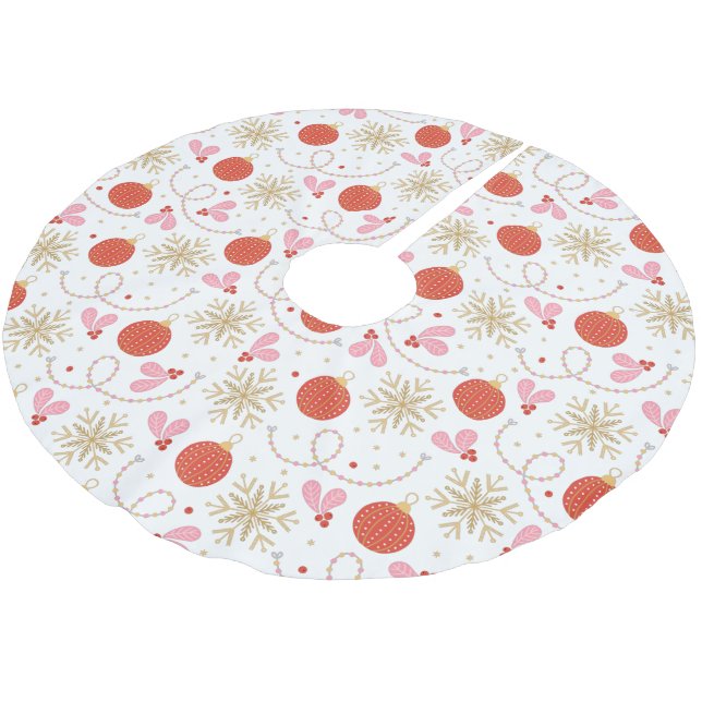 Colourful Red Retro Christmas Ornament Pattern  Brushed Polyester Tree Skirt (Angled)