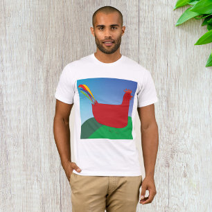 Colourful Red Rooster with Rainbow Tail on Hill  T-Shirt