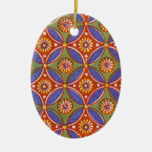 Colourful Red Rustic Circle Pattern Geometric Ceramic Ornament
