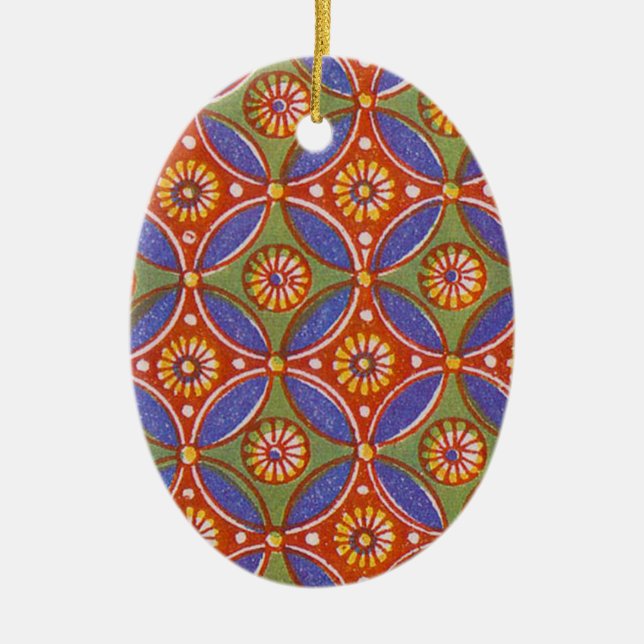 Colourful Red Rustic Circle Pattern Geometric Ceramic Ornament (Front)