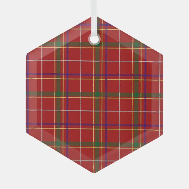 Colourful Red Tartan Plaid Glass Ornament (Front)