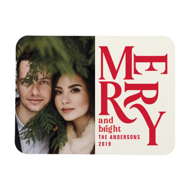 Colourful red vintage merry chritsmas announcement magnet (Horizontal)