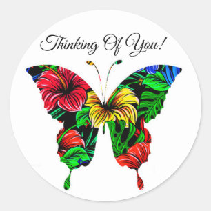 Colourful Red Yellow Green Butterfly Pattern Classic Round Sticker