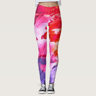 Colourful Reds & Blues Watercolor Abstract Leggings