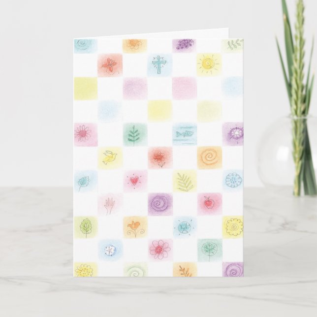 Colourful religious symbol tiles customizable card (Front)