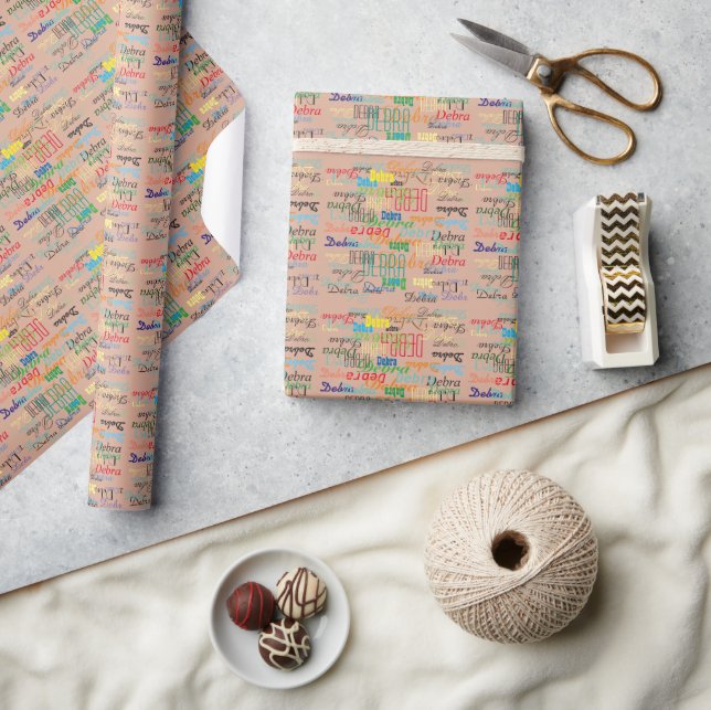 Colourful Repeating Names Overlapped Customized Wrapping Paper (Crafts)