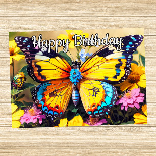 Colourful Resting Butterfly Design Happy Birthday Card