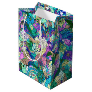 Colourful Reto Flowers Collage Medium Gift Bag
