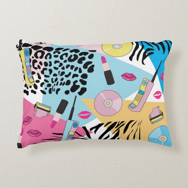 Colourful Retro 1990's Nineties Pattern Accent Pillow (Front)