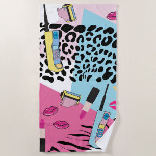 Colourful Retro 1990's Nineties Pattern Beach Towel