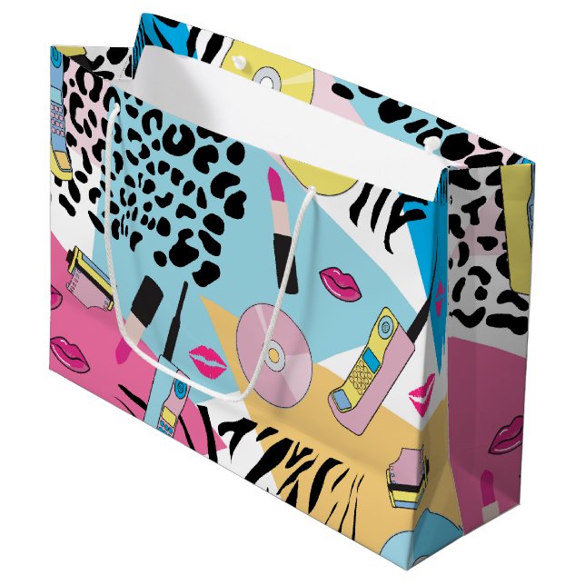 Colourful Retro 1990's Nineties Pattern Large Gift Bag (Front Angled)