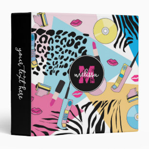 Colourful Retro 1990's Nineties Pattern Monogram Binder