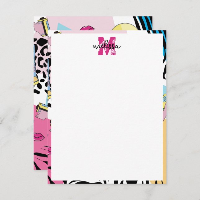 Colourful Retro 1990's Nineties Pattern Monogram Card (Front/Back)