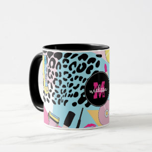Colourful Retro 1990's Nineties Pattern Monogram Mug