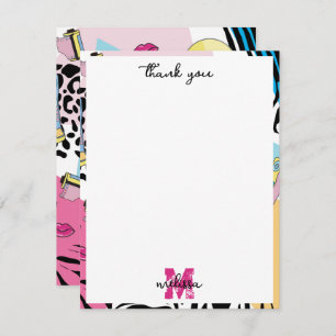 Colourful Retro 1990's Nineties Pattern Monogram Thank You Card