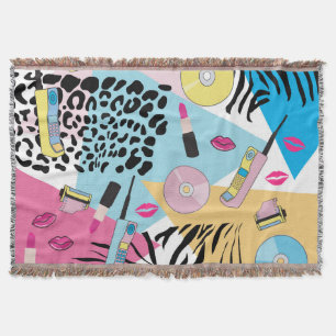 Colourful Retro 1990's Nineties Pattern Throw Blanket