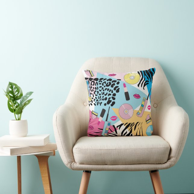 Colourful Retro 1990's Nineties Pattern Throw Pillow (Chair)