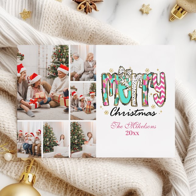 Colourful Retro 6 Photo  Merry Christmas Holiday Card (Creator Uploaded)
